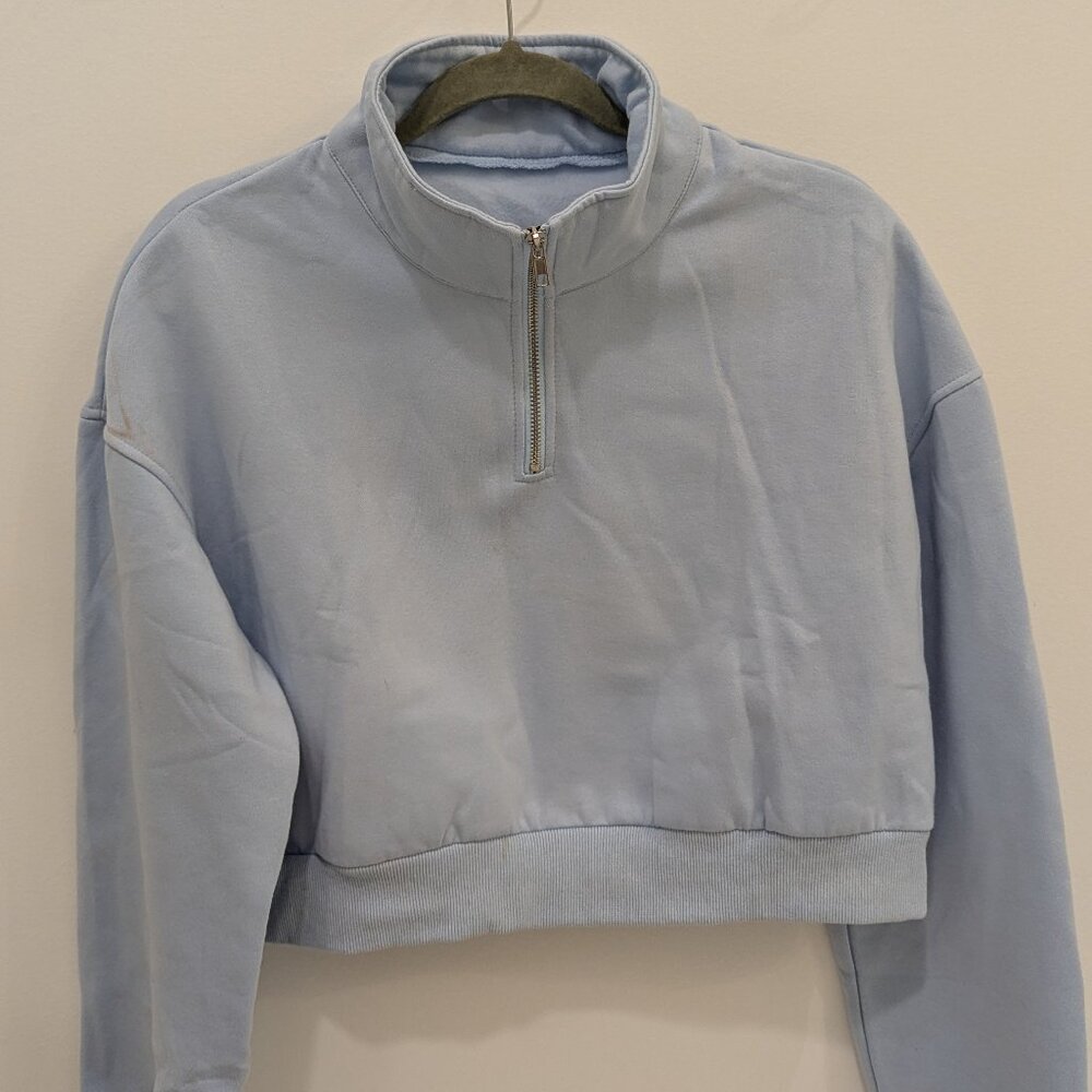 Unbranded Baby Blue Quarter Zip Cropped Sweatshirt